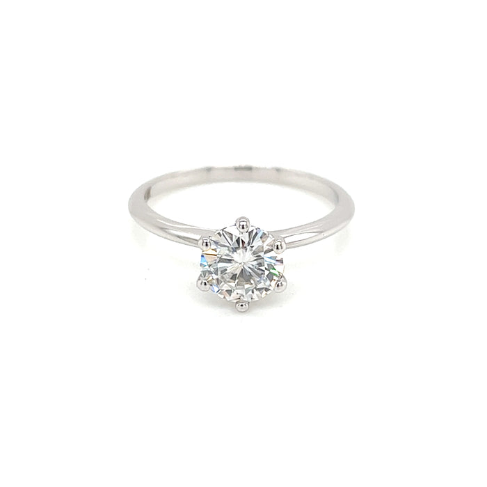 1.0ct Six Prong Round Brilliant Solitaire Charles & Colvard Forever Brilliant Moissanite Ring 14K White Gold