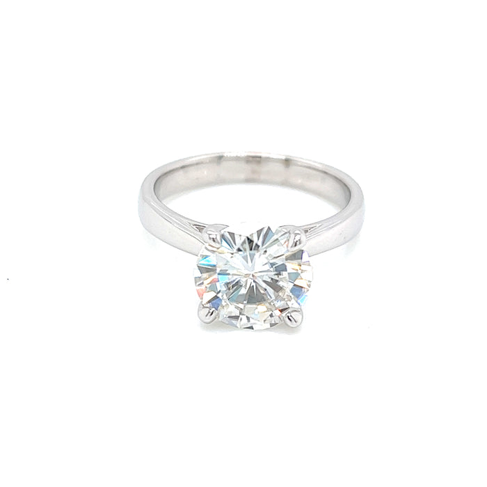 2.70ct Four Prong Claw Cathedral Shank Solitaire Charles & Colvard Forever Brilliant Moissanite Ring 14K White Gold