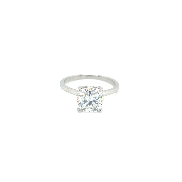 2.40ct Cushion Cut Four Claw Prong Basket Solitaire Charles & Colvard Forever Brilliant Moissanite Cushion Ring 14K White Gold
