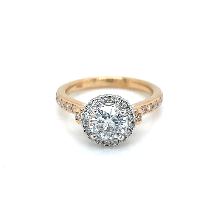 Round Deco Crown Charles & Colvard Forever Brilliant Moissanite Engagement Ring 14K White and Rose Gold