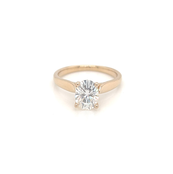 1.5ct Oval Four Prong Raised Cathedral Solitaire Charles & Colvard Forever Brilliant Moissanite Ring 14K Yellow Gold